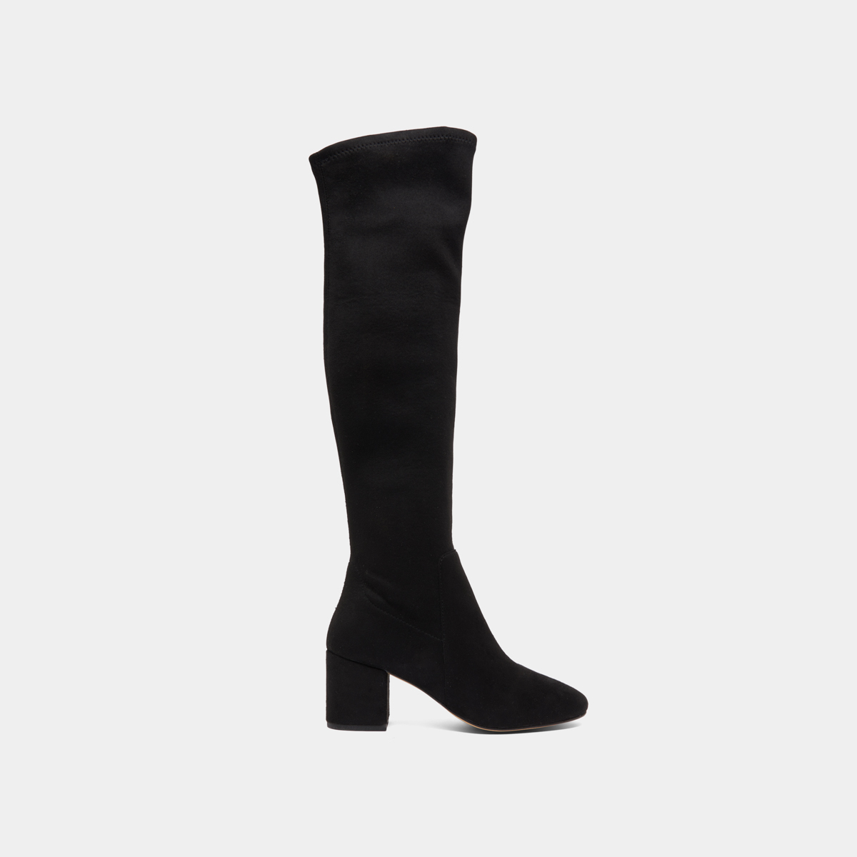 Thigh-high boots with low heels in black stretch and velvet | MIA