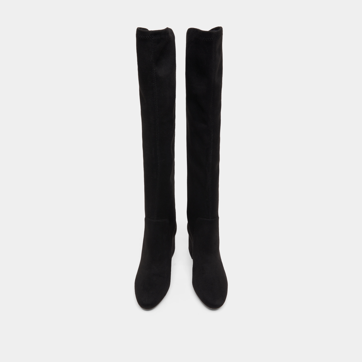 Thigh-high boots with low heels in black stretch and velvet | MIA