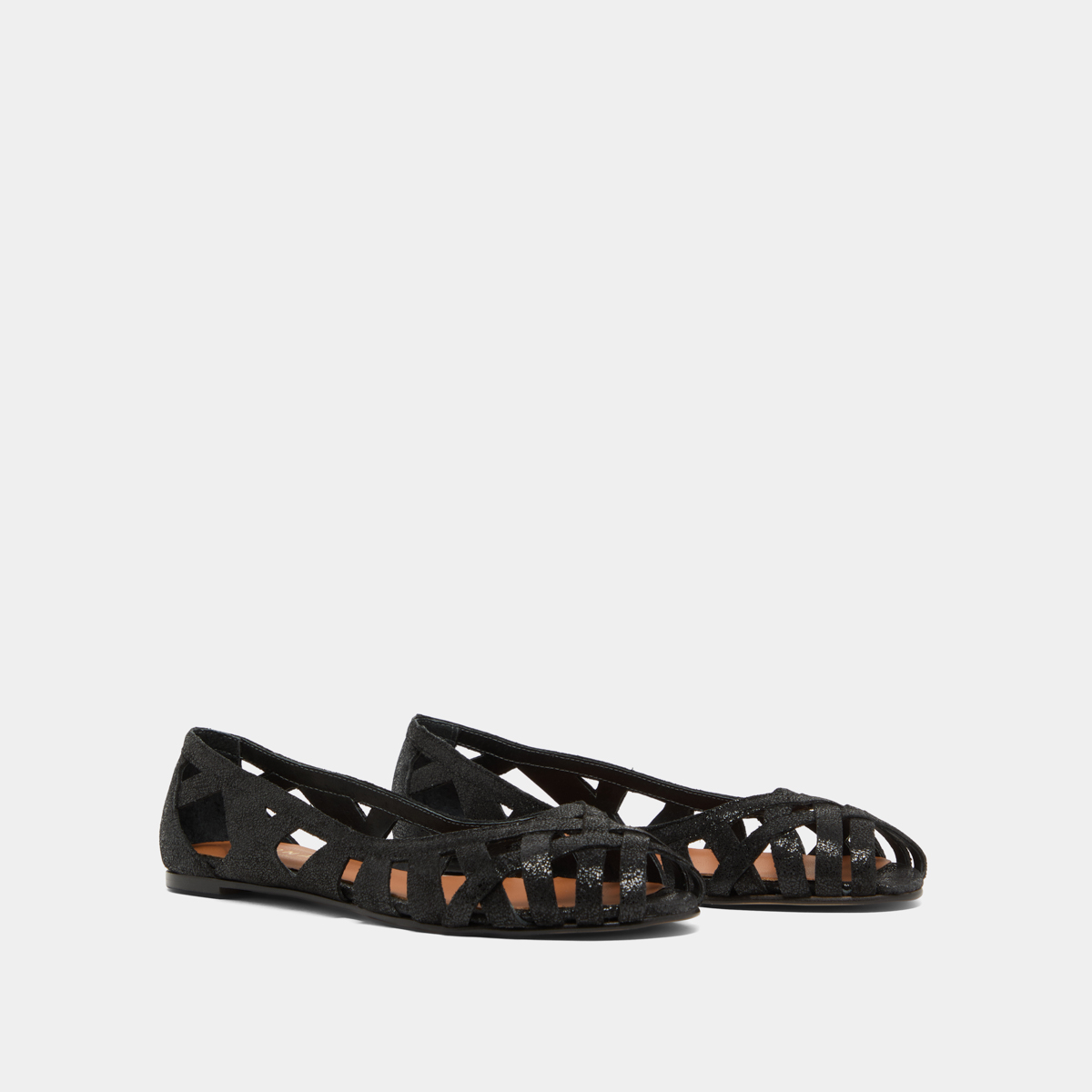 Cut-out ballet flats with laminated black upper | DERAY