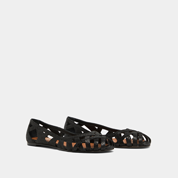 Cut-out ballet flats with laminated black upper | DERAY