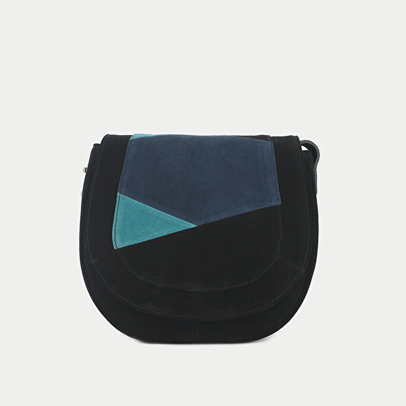 Black and blue suede flap bag