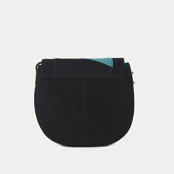 Black and blue suede flap bag