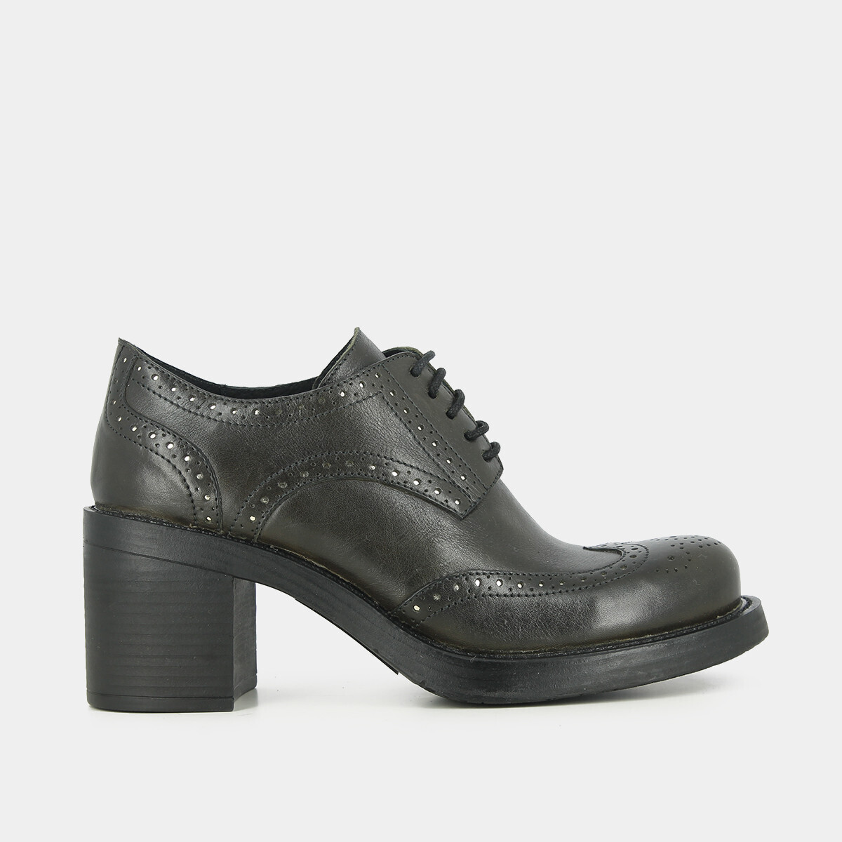 High-heeled khaki leather derbies | ERIKA