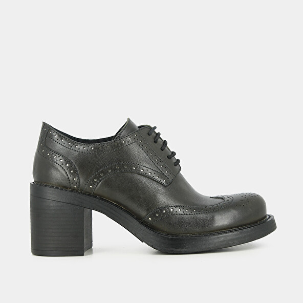 High-heeled khaki leather derbies | ERIKA