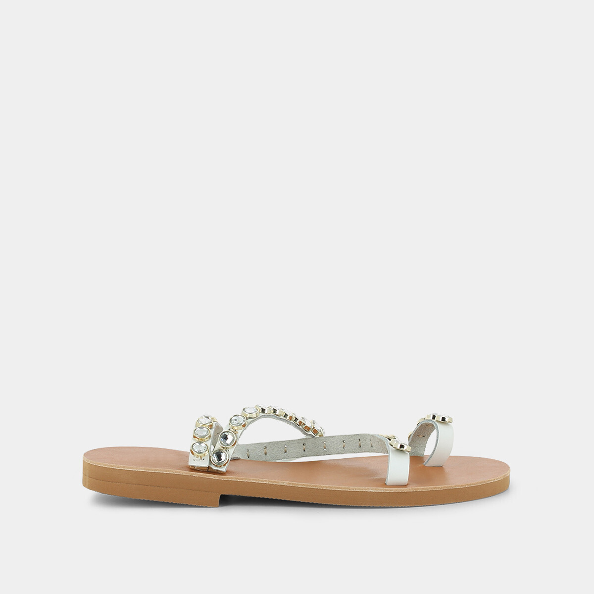 Jewelled sandals in white leather | CRISTO