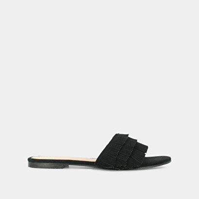 Black suede mules with fringe | wendy