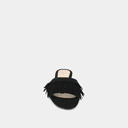 Black suede mules with fringe | wendy