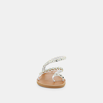 Jewelled sandals in white leather | cristo
