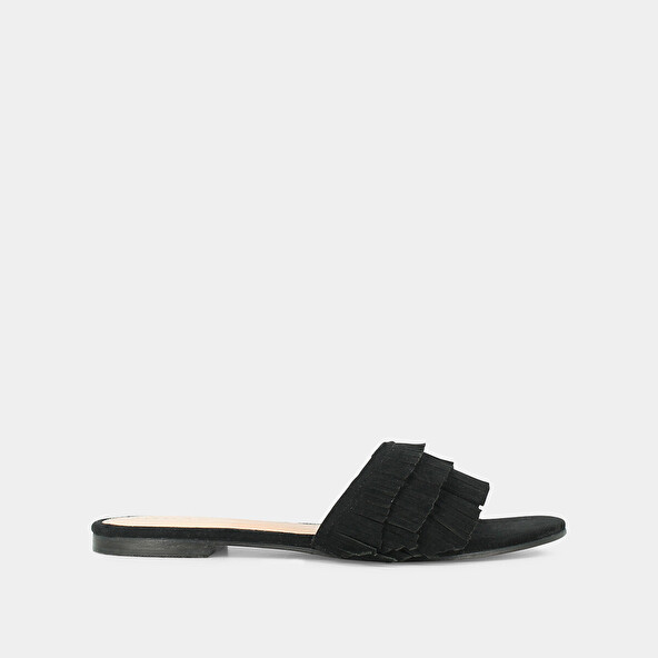 Black suede mules with fringe | WENDY
