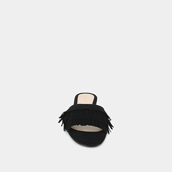 Black suede mules with fringe | WENDY