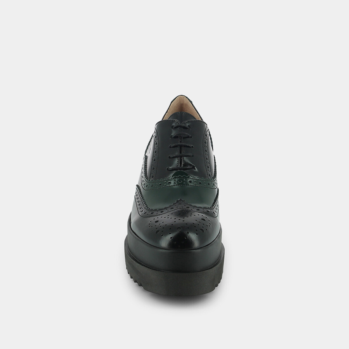 Derbies with thick platform in black and green leather | AMICO