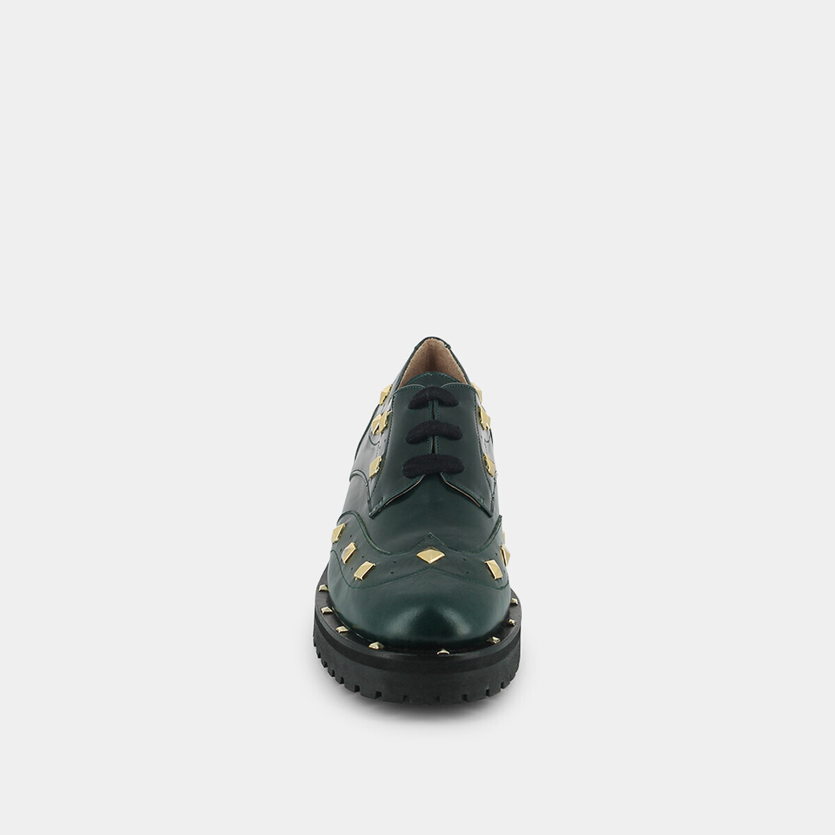 Derbies with golden studs in green leather | AIVA