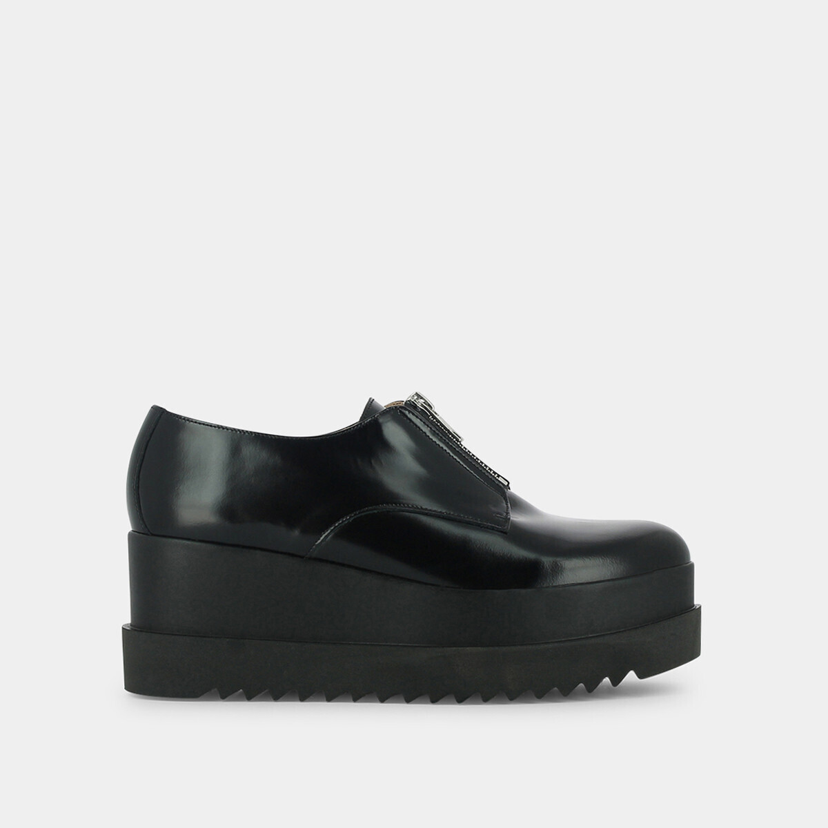 Platform derbies with zip in black leather | AMANTE