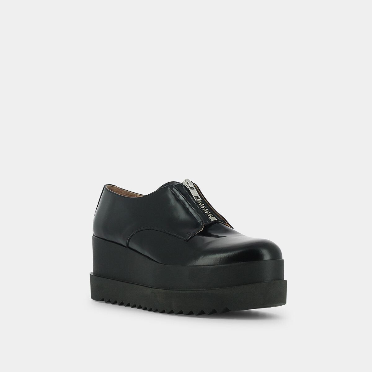 Platform derbies with zip in black leather | AMANTE