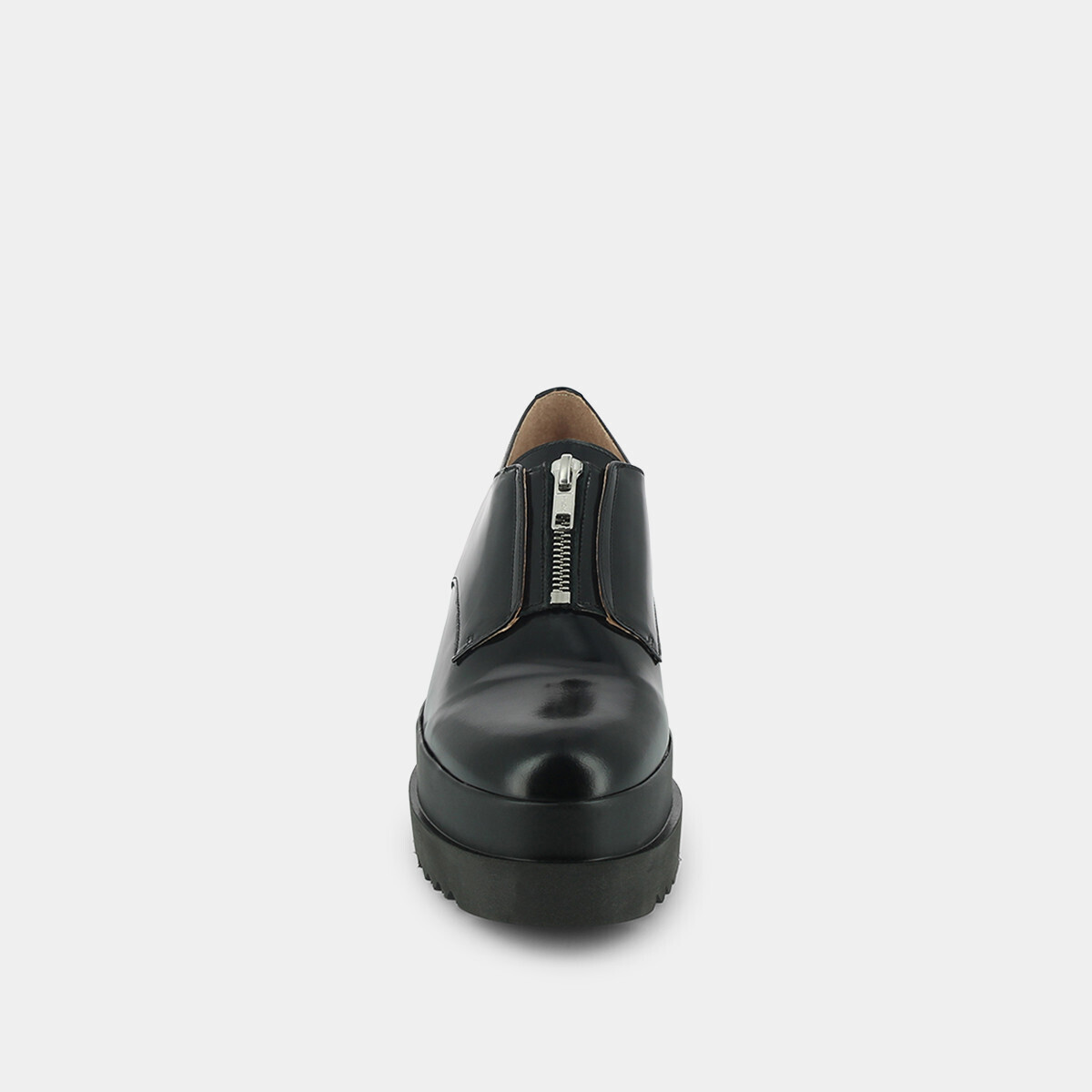 Platform derbies with zip in black leather | AMANTE