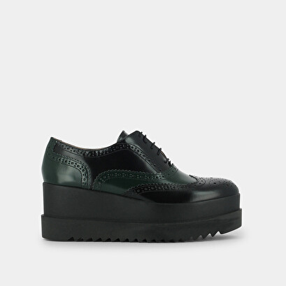 Derbies with thick platform in black and green leather | amico