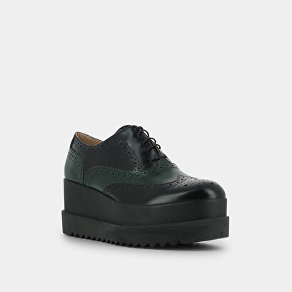 Derbies with thick platform in black and green leather | amico
