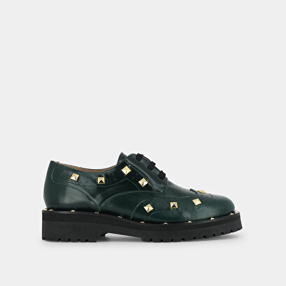 Derbies with golden studs in green leather | aiva