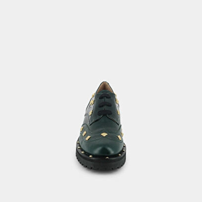 Derbies with golden studs in green leather | aiva