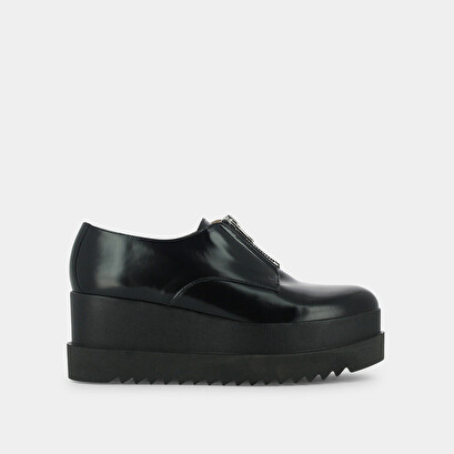Platform derbies with zip in black leather | amante