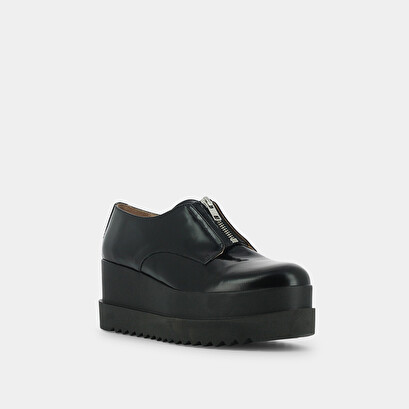 Platform derbies with zip in black leather | amante