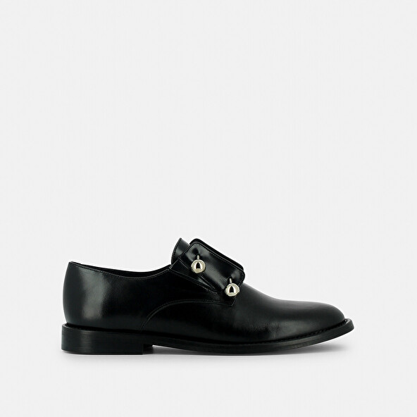 Brogues with silver bars and cabochons in black leather | DUTHEN