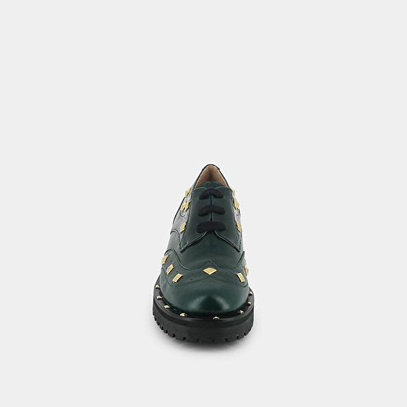 Derbies with golden studs in green leather | AIVA