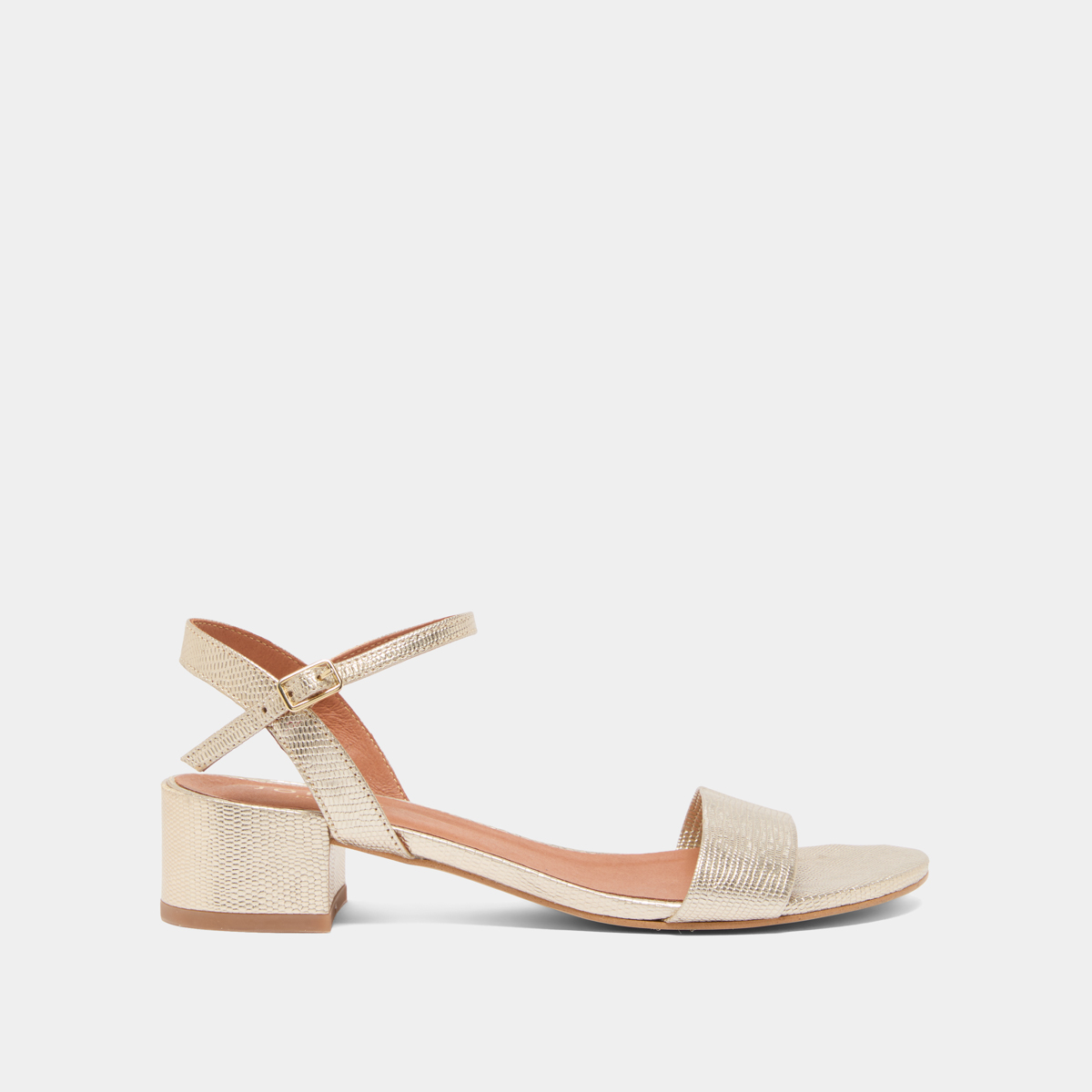 Sandals with square heel in gold snakeskin-effect | VIA
