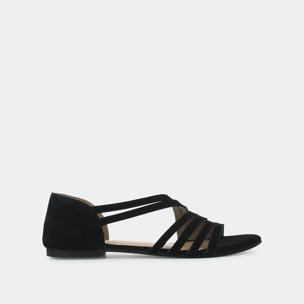 Flat sandals with slender straps in black velvet | WHISK