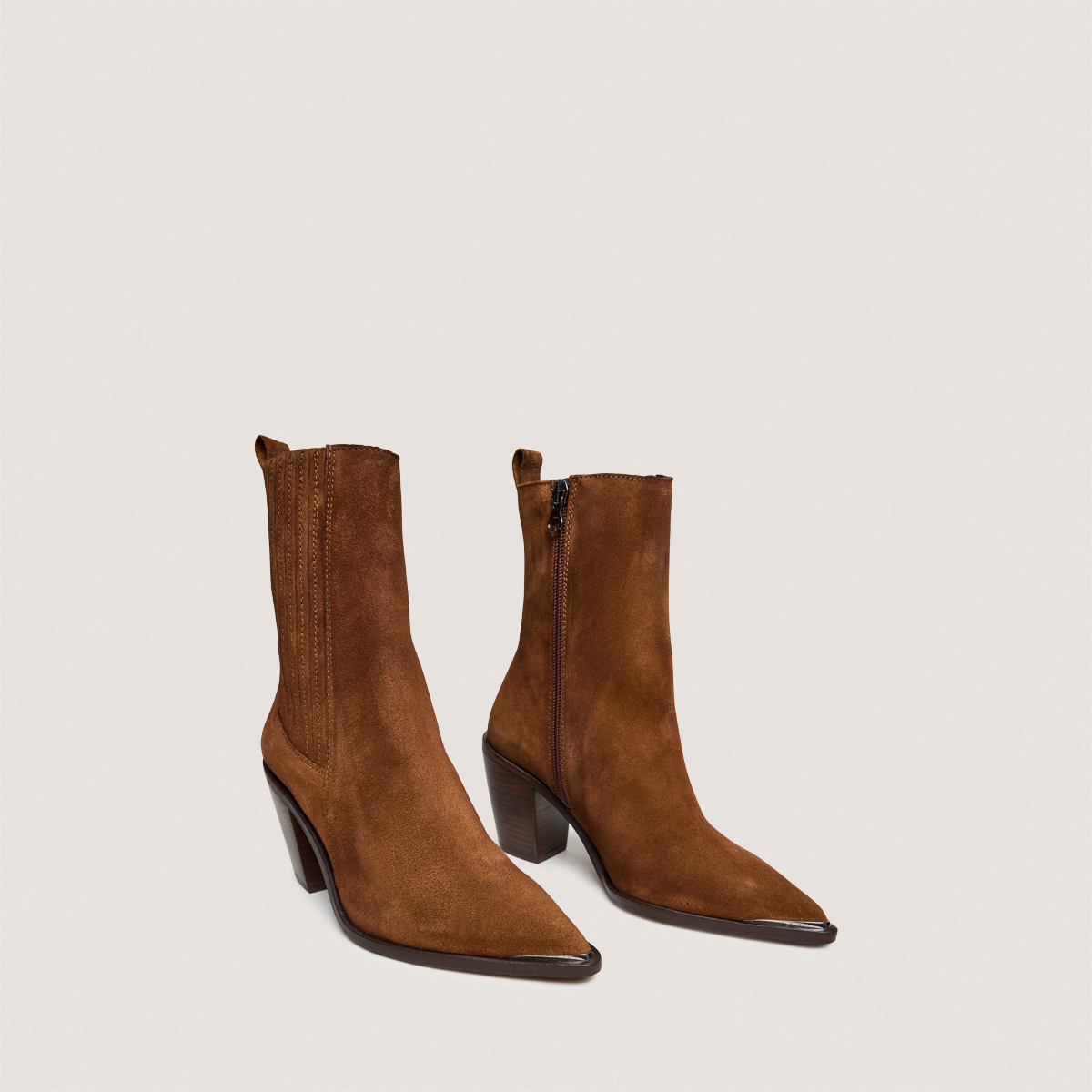 Heeled ankle boots with gathers in brown leather | BASAMA