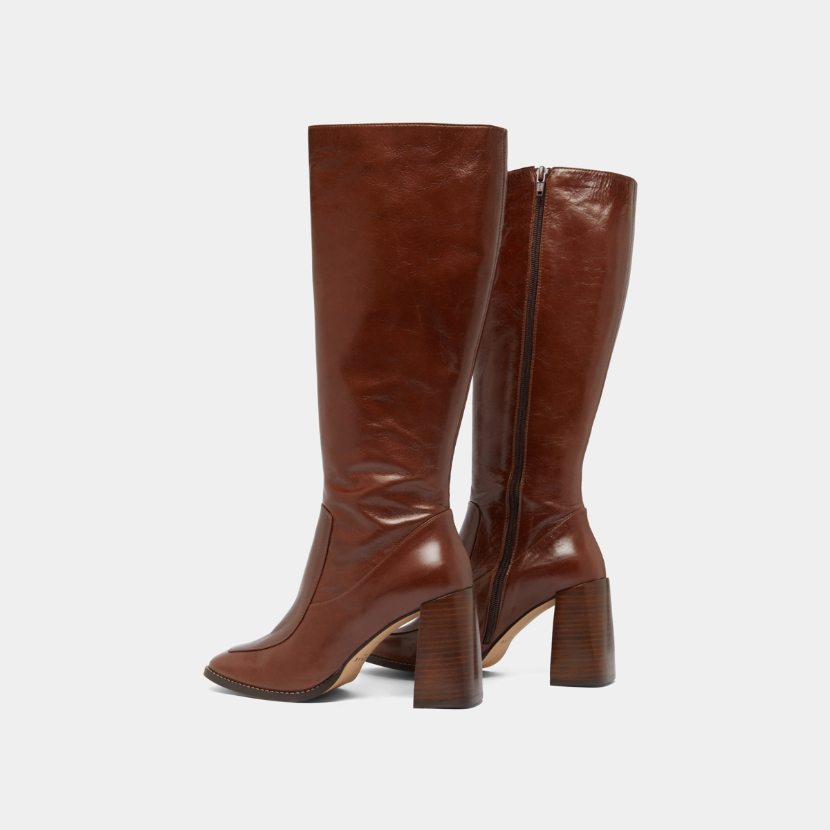 High boots with square toes in brown leather | VAUBANE