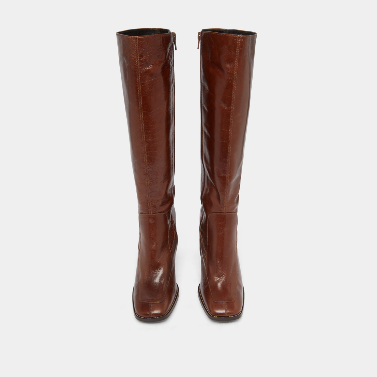 High boots with square toes in brown leather | VAUBANE