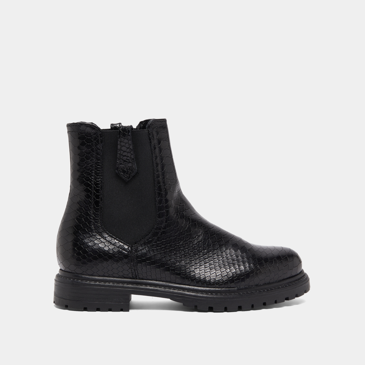 Low boots with notched soles and elastic in black reptile | CANDIDE