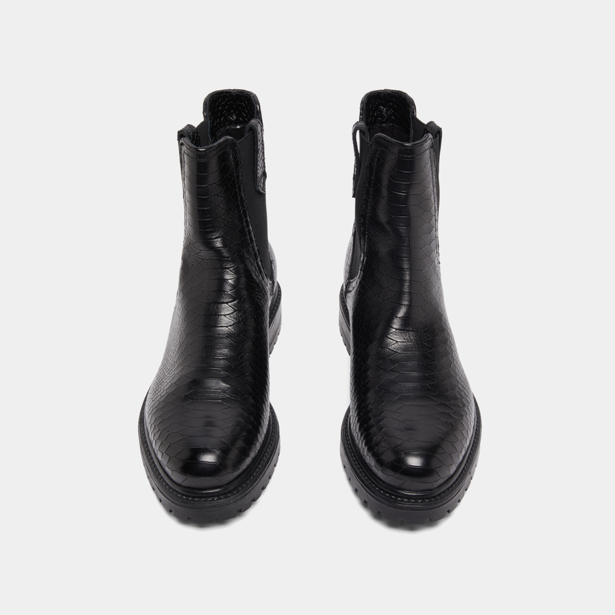 Low boots with notched soles and elastic in black reptile | CANDIDE