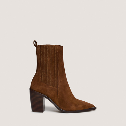 Heeled ankle boots with gathers in brown leather | basama