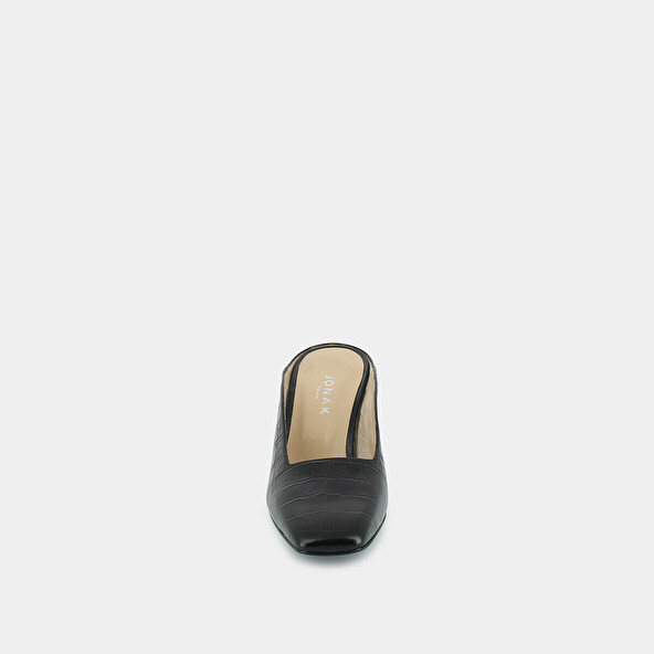 Mules with slanted heel in black crocodile skin | DJOHAN