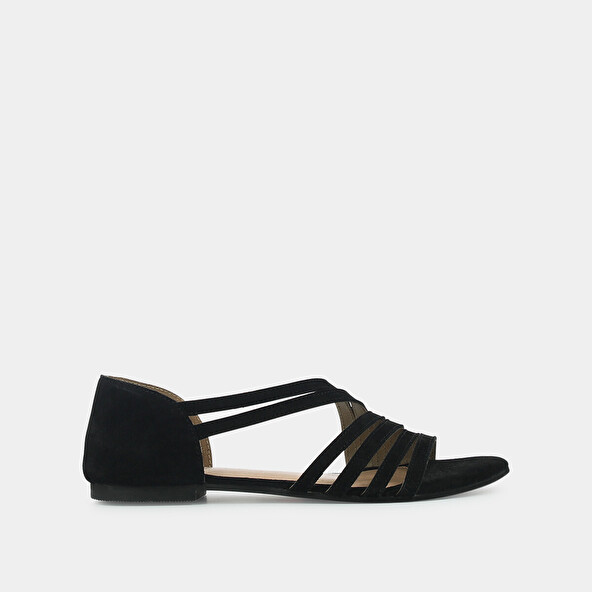 Flat sandals with slender straps in black velvet | WHISK