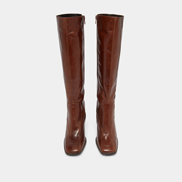 High boots with square toes in brown leather | VAUBANE