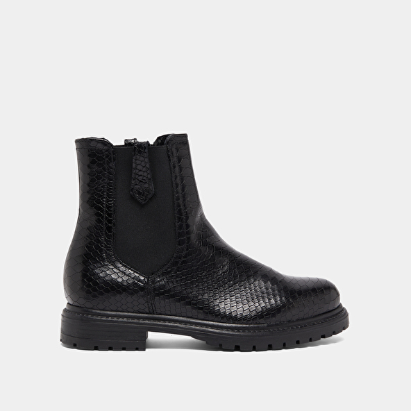 Low boots with notched soles and elastic in black reptile | CANDIDE