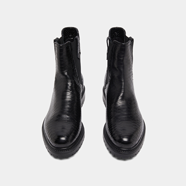 Low boots with notched soles and elastic in black reptile | CANDIDE