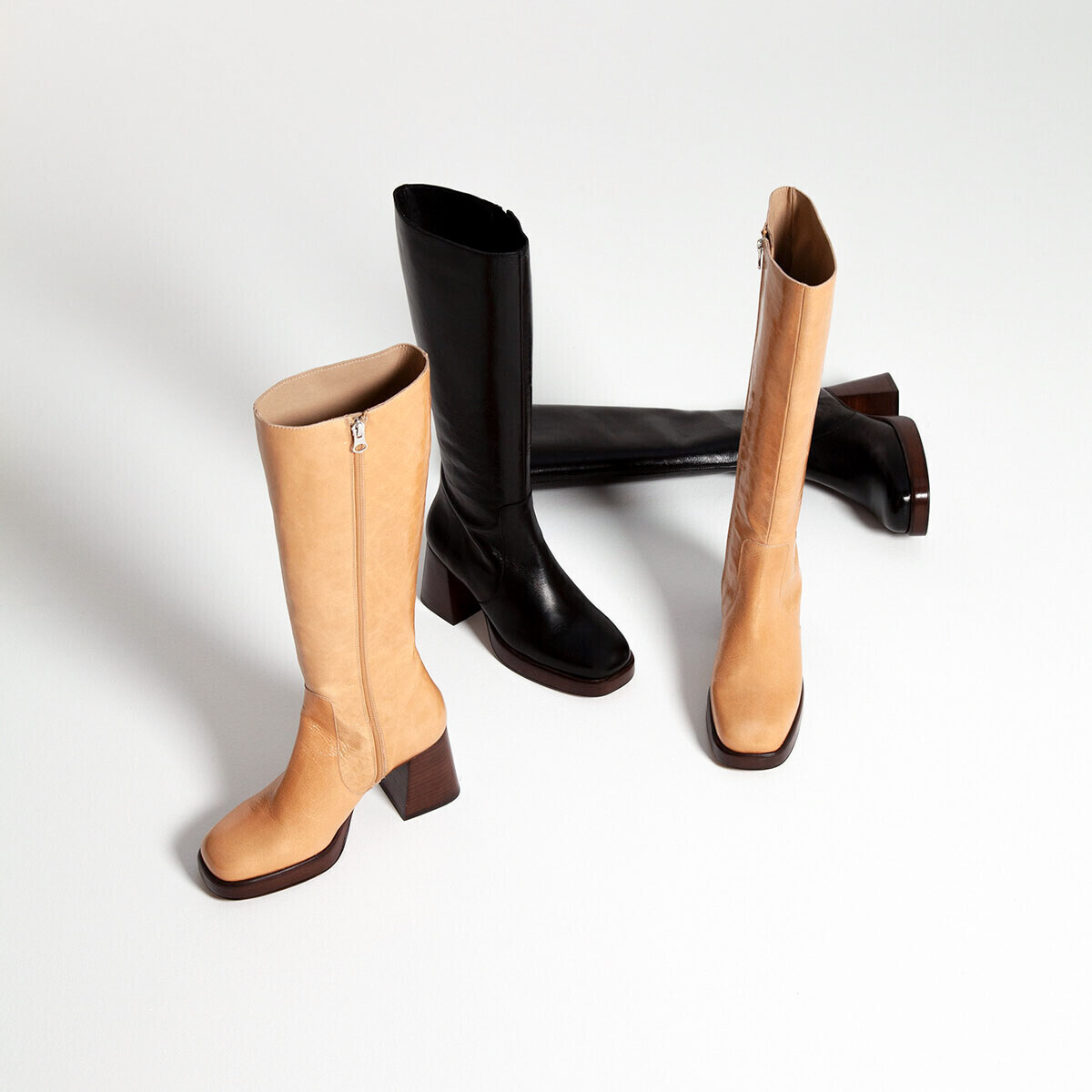 Platform boots in aged camel leather | BETINA