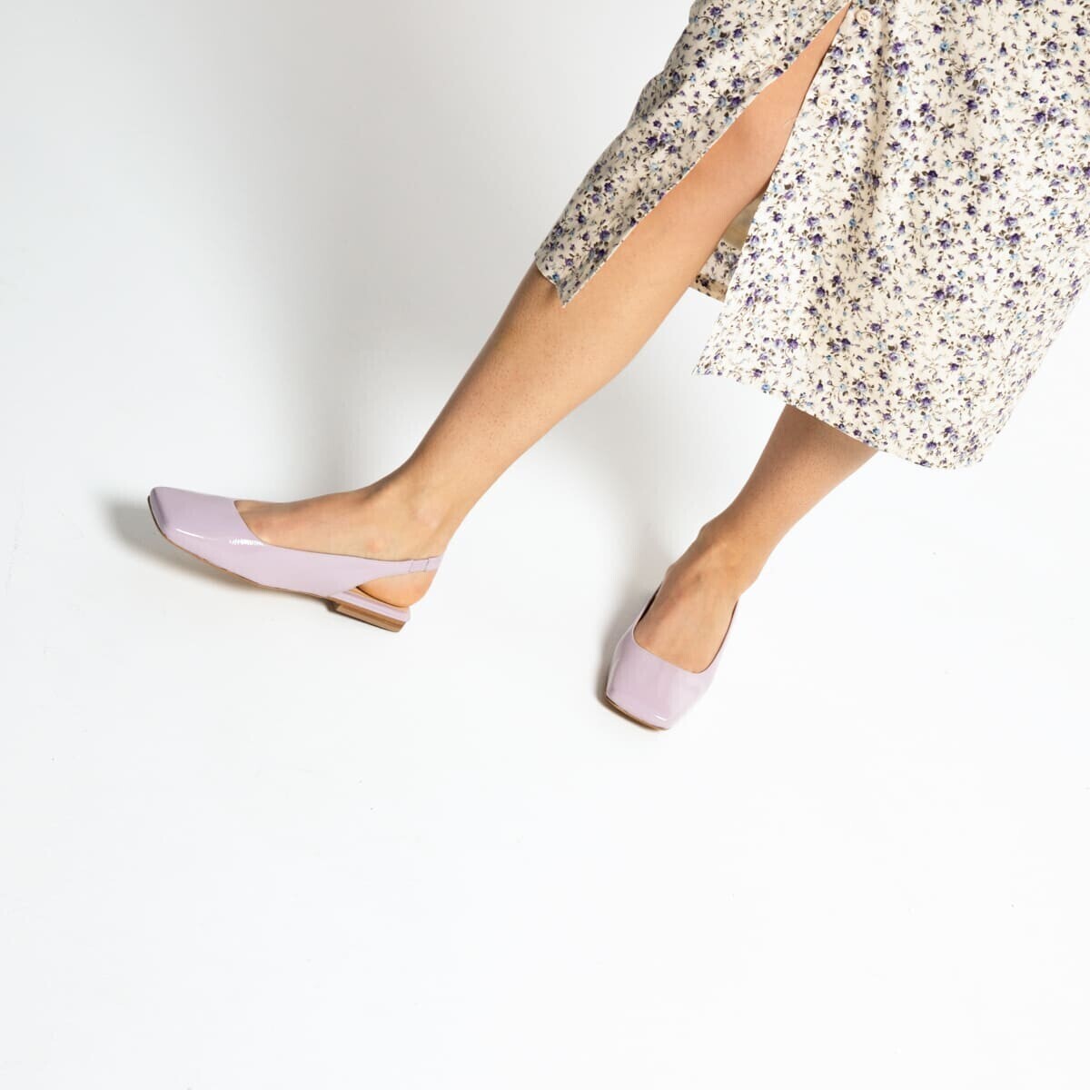 Square toe ballet slingback in lilas patent leather | DUCINO