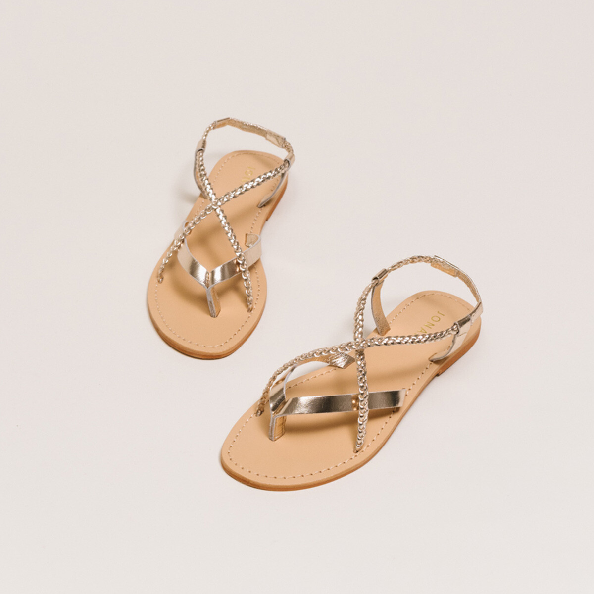 Sandals with braided straps in platine leather | WARREN