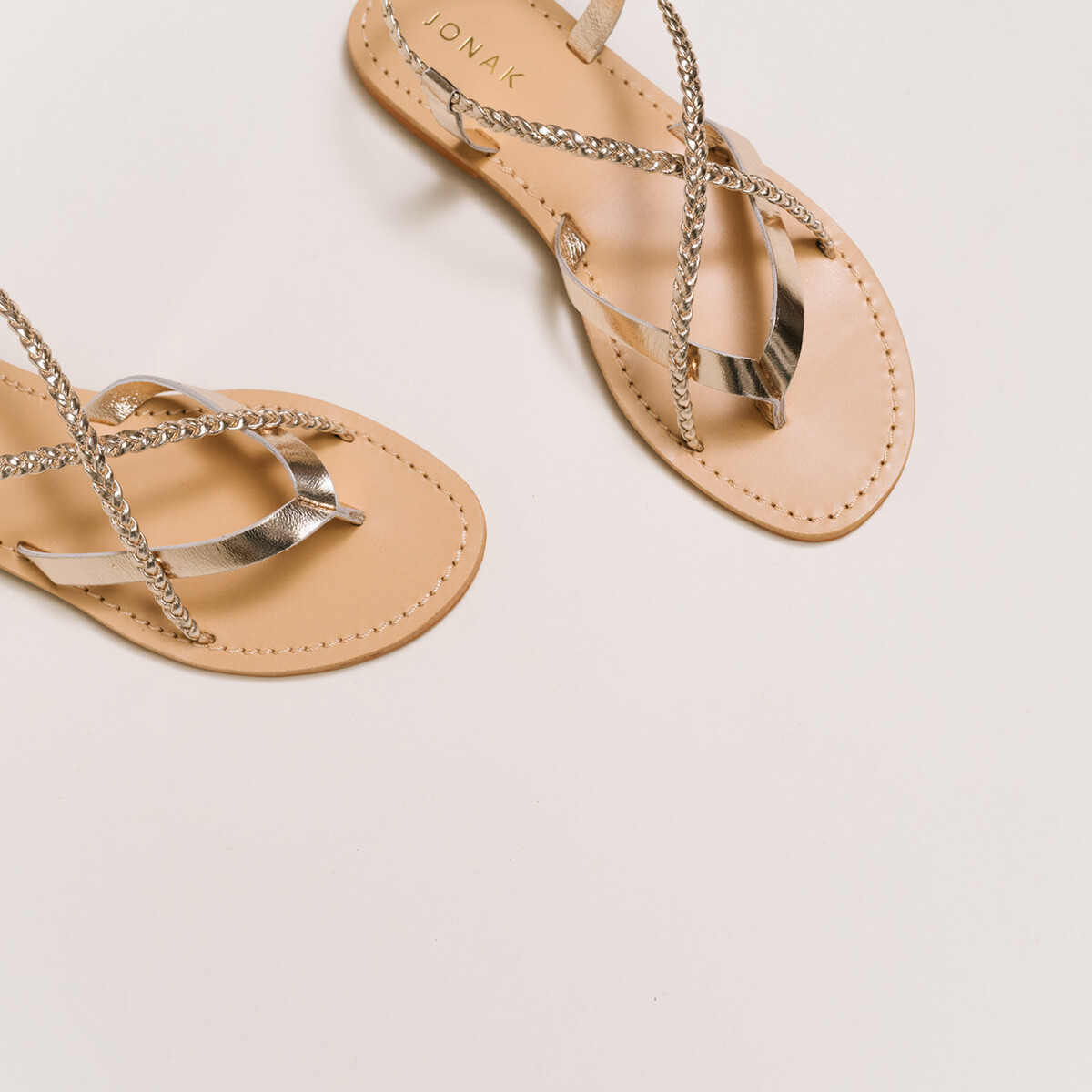 Sandals with braided straps in platine leather | WARREN