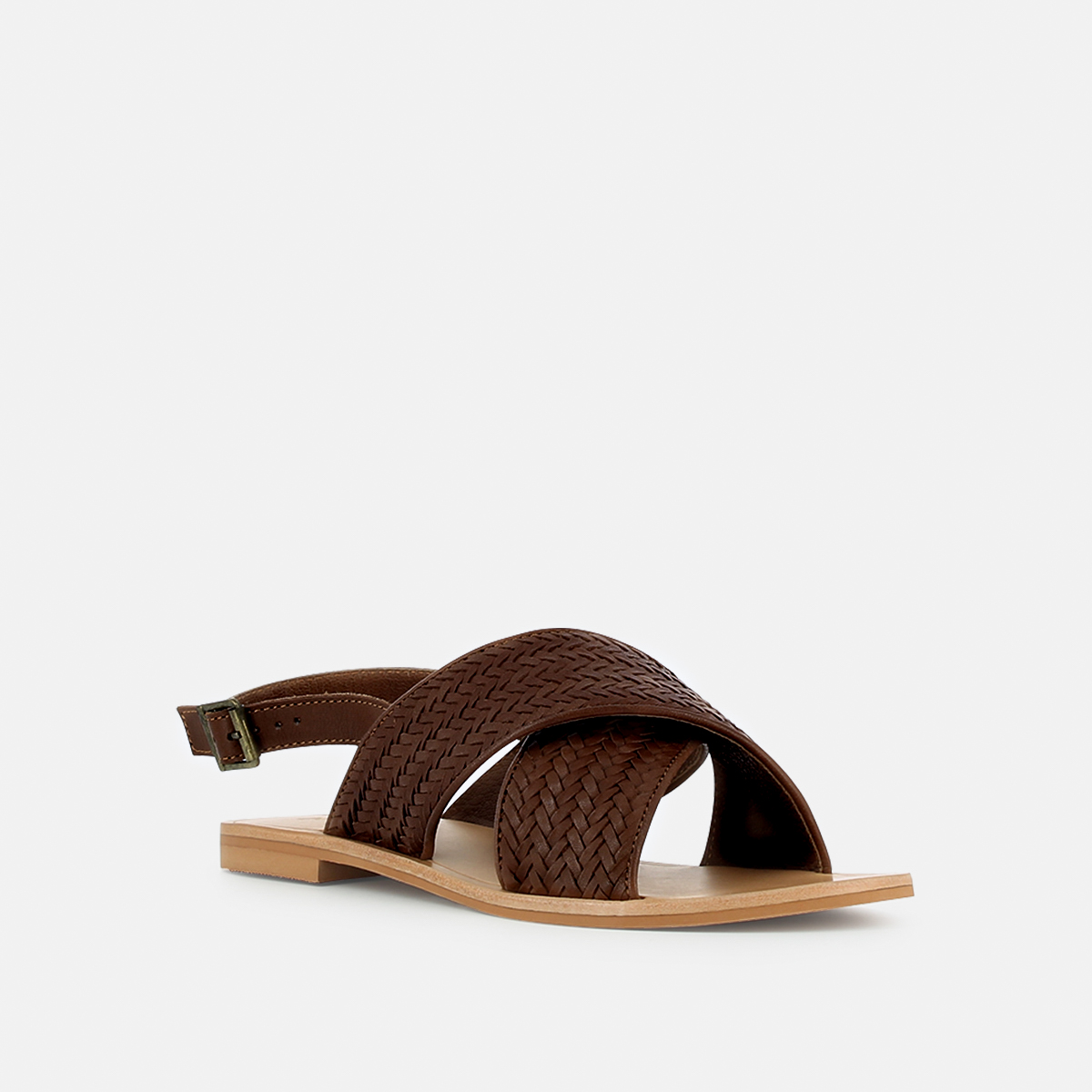 Flat sandals with broad straps in brown leather | WAPITI