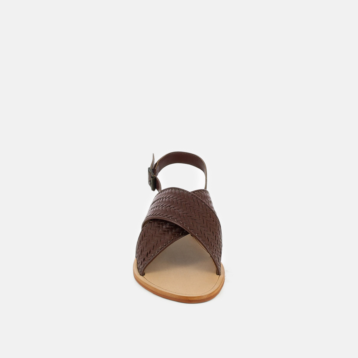 Flat sandals with broad straps in brown leather | WAPITI