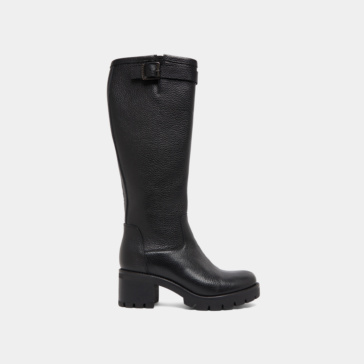 Bottes à semelles crantées et boucles in black grained leather | MIDAS