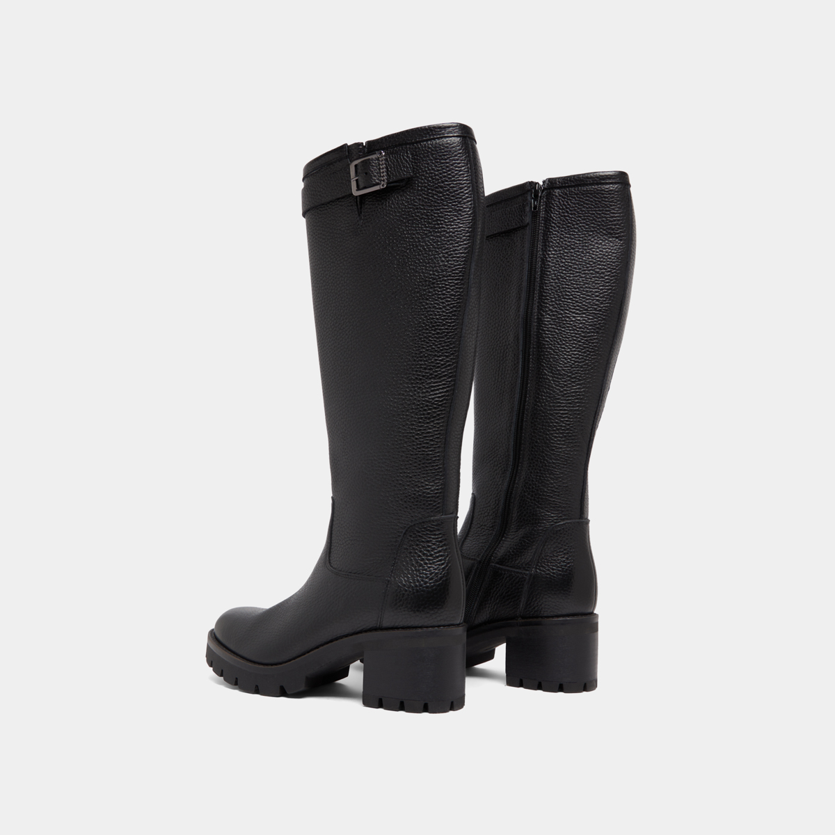 Bottes à semelles crantées et boucles in black grained leather | MIDAS