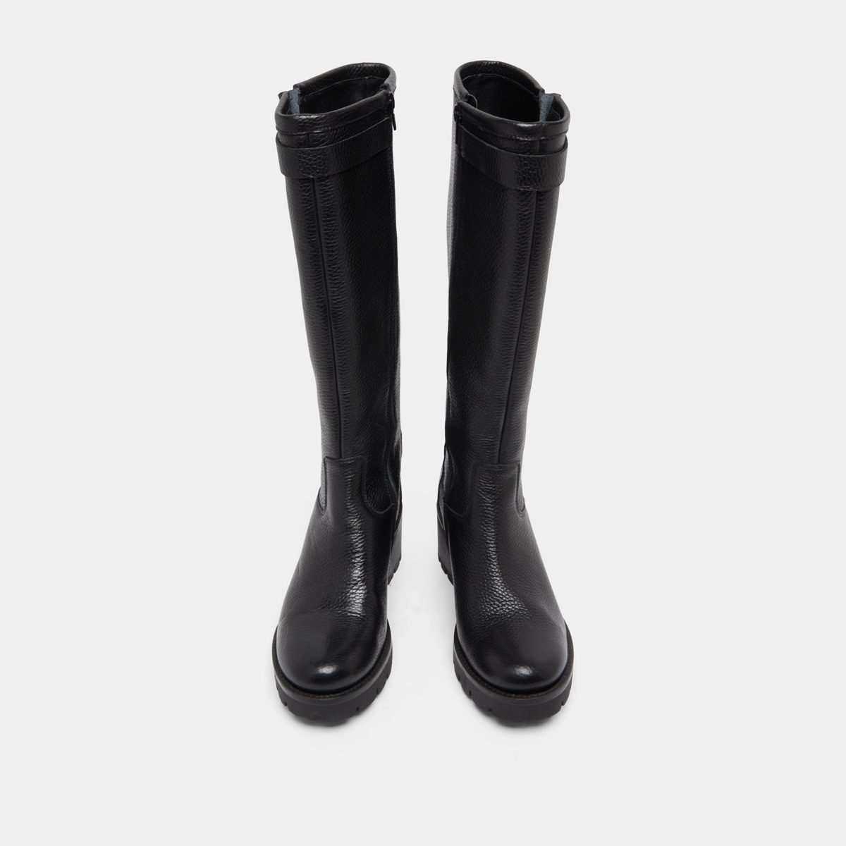 Bottes à semelles crantées et boucles in black grained leather | MIDAS