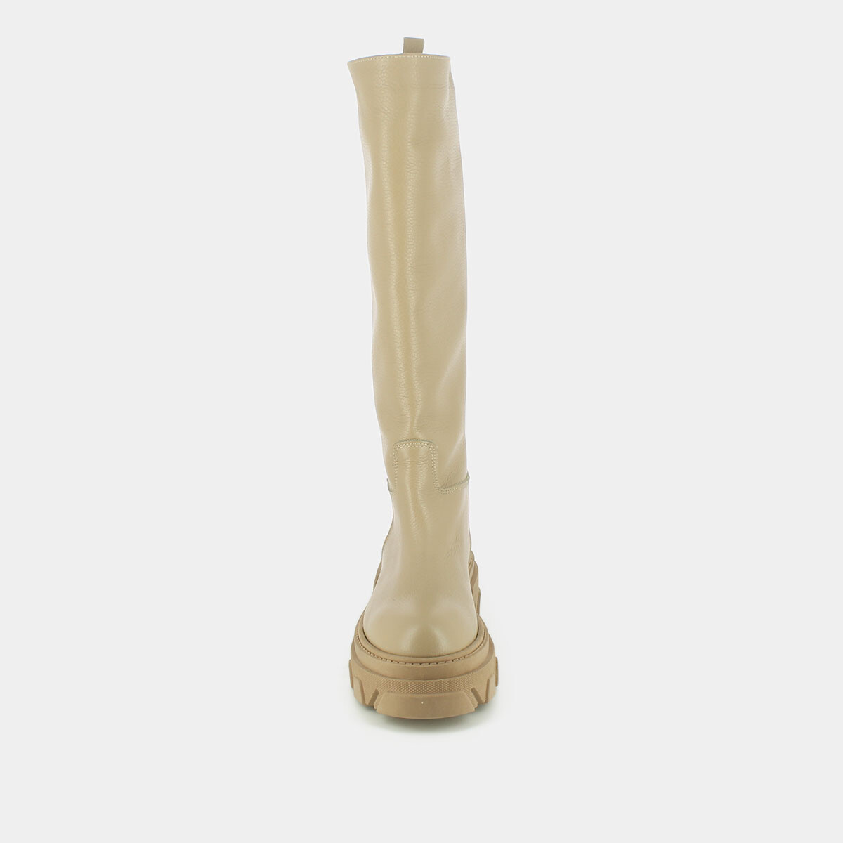 Boots with notched soles in beige grained leather | ROCKET